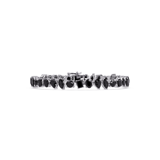 Oval, emerald, marquise, pear and round onyx colorstone tennis bracelet in white gold
