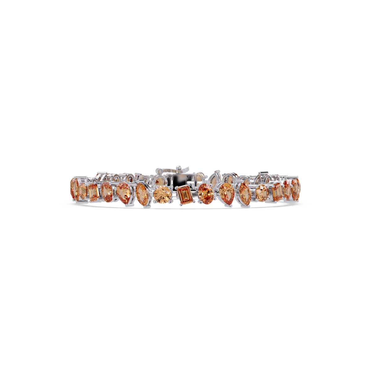 Oval, emerald, marquise, pear and round champagne topaz colorstone tennis bracelet in white gold