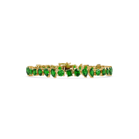 Oval, emerald, marquise, pear and round emerald green colorstone tennis bracelet in yellow gold