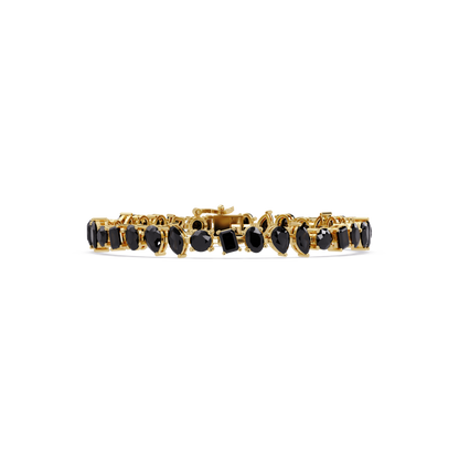 Oval, emerald, marquise, pear and round onyx colorstone tennis bracelet in yellow gold