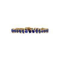 Oval, emerald, marquise, pear and round sapphire blue colorstone tennis bracelet in yellow gold