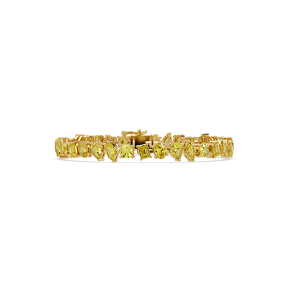 Oval, emerald, marquise, pear and round citrine yellow colorstone tennis bracelet in yellow gold