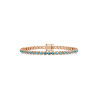 Round aquamarine blue colorstone tennis bracelet in rose gold