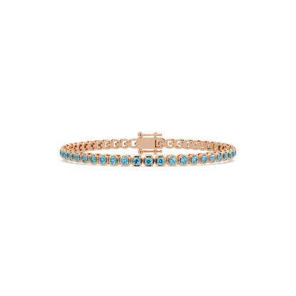 Round aquamarine blue colorstone tennis bracelet in rose gold