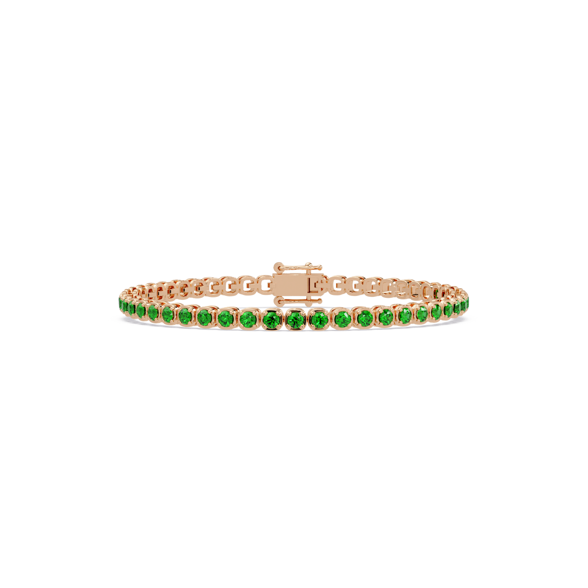 Round emerald green colorstone tennis bracelet in rose gold