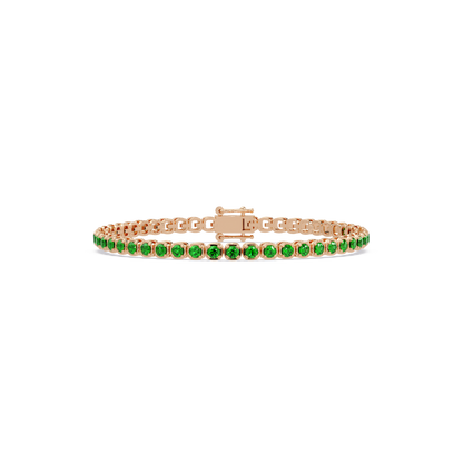 Round emerald green colorstone tennis bracelet in rose gold