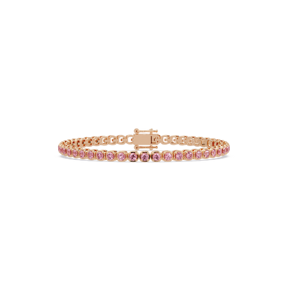 Round tourmaline pink colorstone tennis bracelet in rose gold