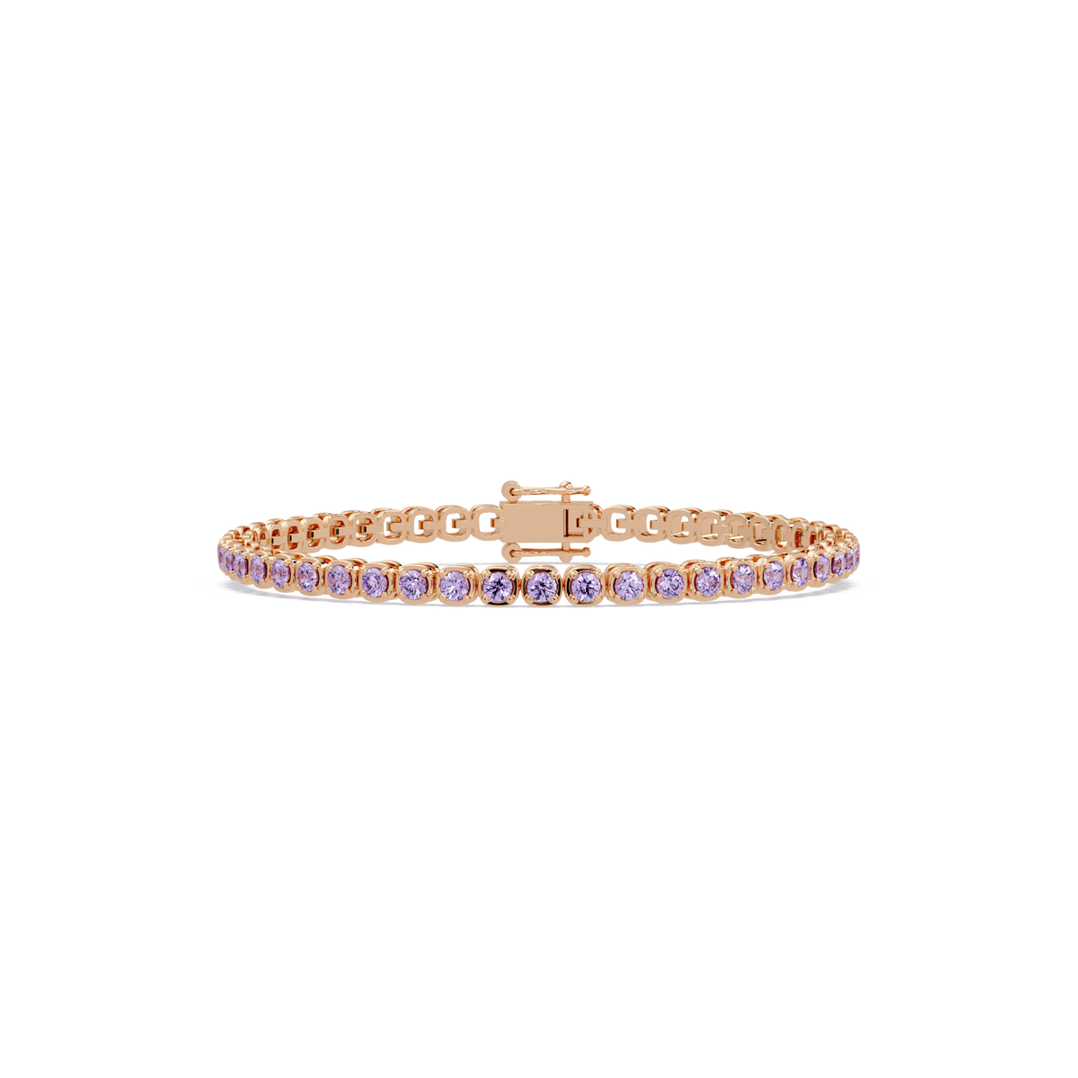 Round amethyst purple colorstone tennis bracelet in rose gold