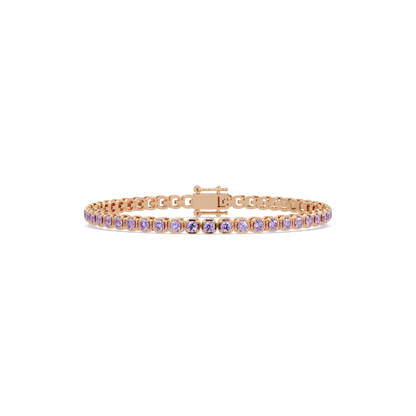 Round amethyst purple colorstone tennis bracelet in rose gold