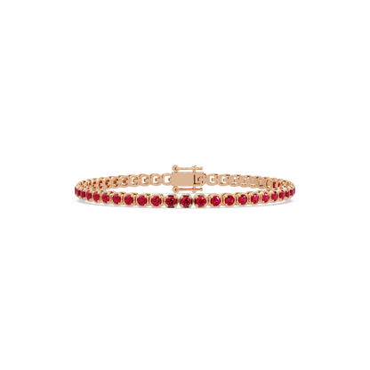 Round ruby red colorstone tennis bracelet in rose gold