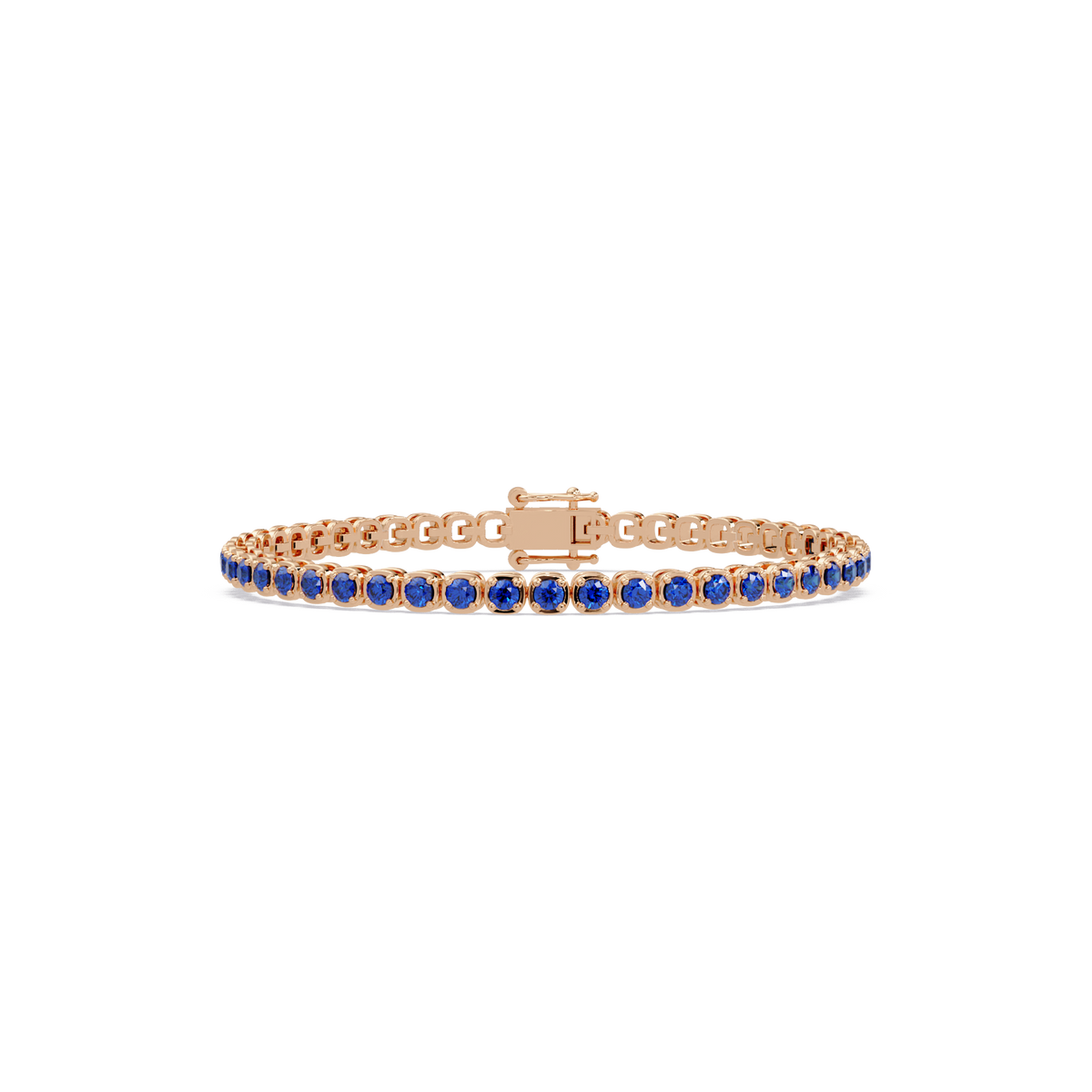Round sapphire blue colorstone tennis bracelet in rose gold