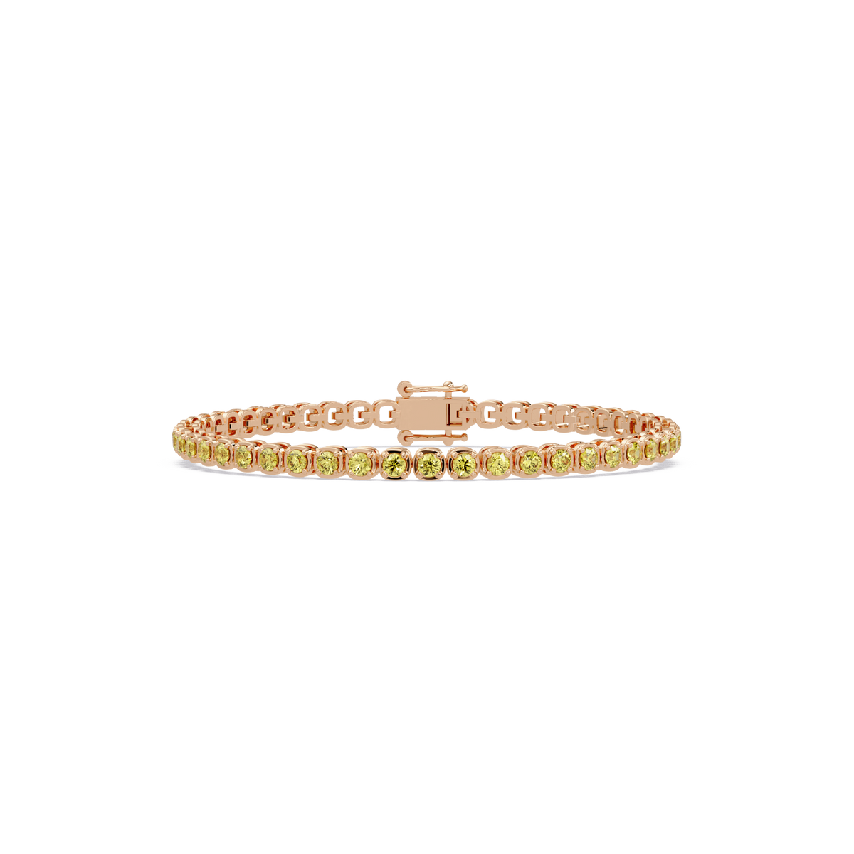 Round citrine yellow colorstone tennis bracelet in rose gold