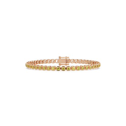 Round citrine yellow colorstone tennis bracelet in rose gold