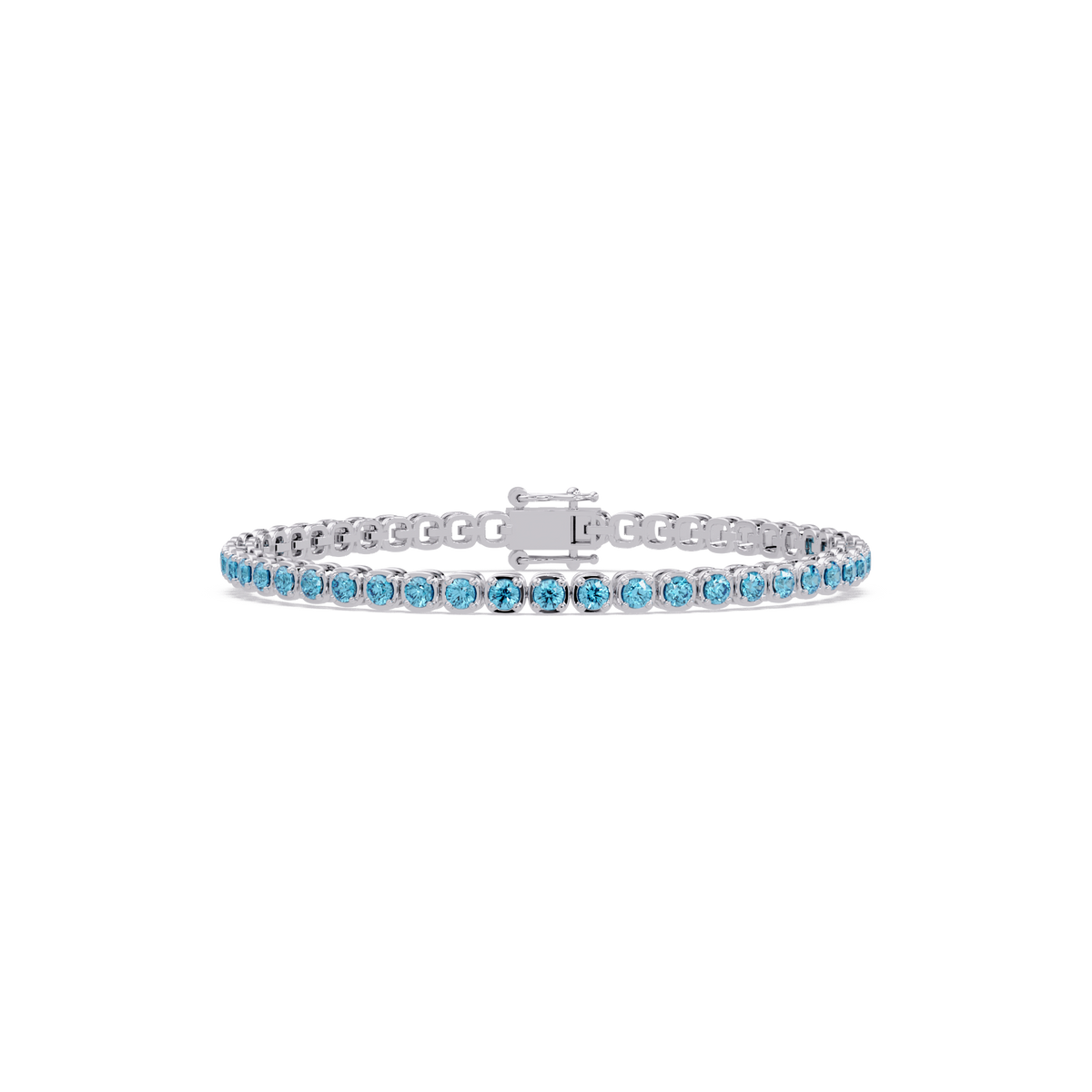 Round aquamarine blue colorstone tennis bracelet in white gold