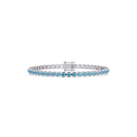 Round aquamarine blue colorstone tennis bracelet in white gold