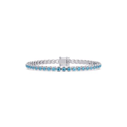 Round aquamarine blue colorstone tennis bracelet in white gold