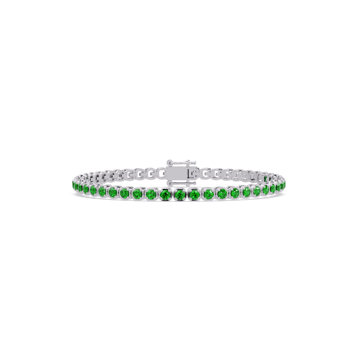 Round emerald green colorstone tennis bracelet in white gold