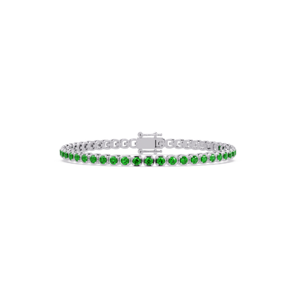 Round emerald green colorstone tennis bracelet in white gold