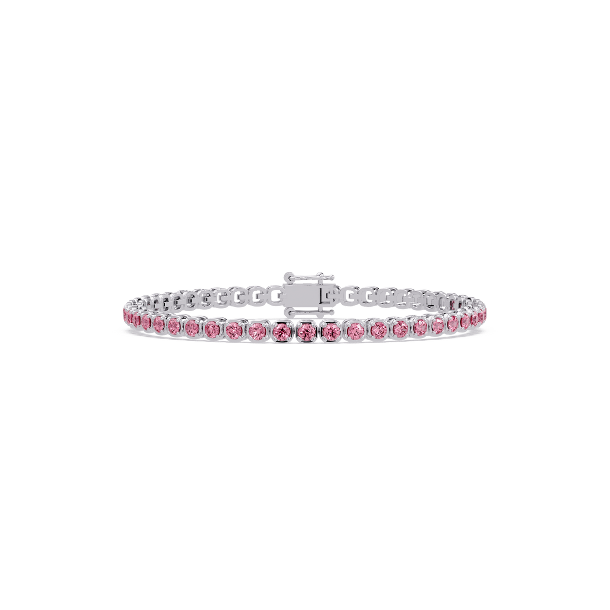 Round tourmaline pink colorstone tennis bracelet in white gold