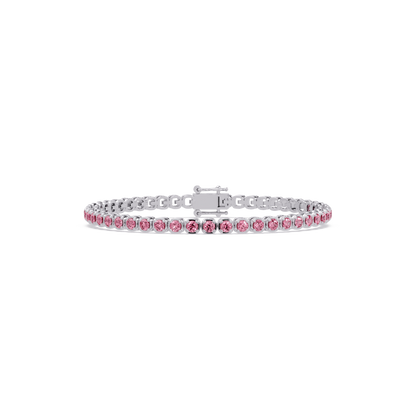 Round tourmaline pink colorstone tennis bracelet in white gold