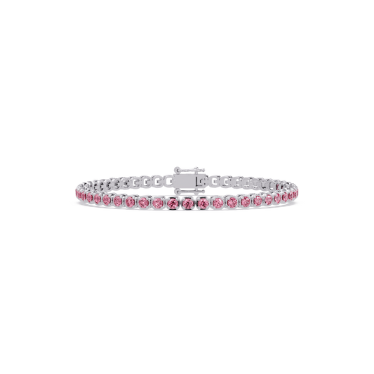 Round tourmaline pink colorstone tennis bracelet in white gold