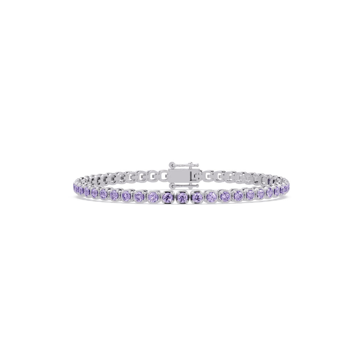 Round amethyst purple colorstone tennis bracelet in white gold