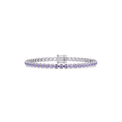 Round amethyst purple colorstone tennis bracelet in white gold