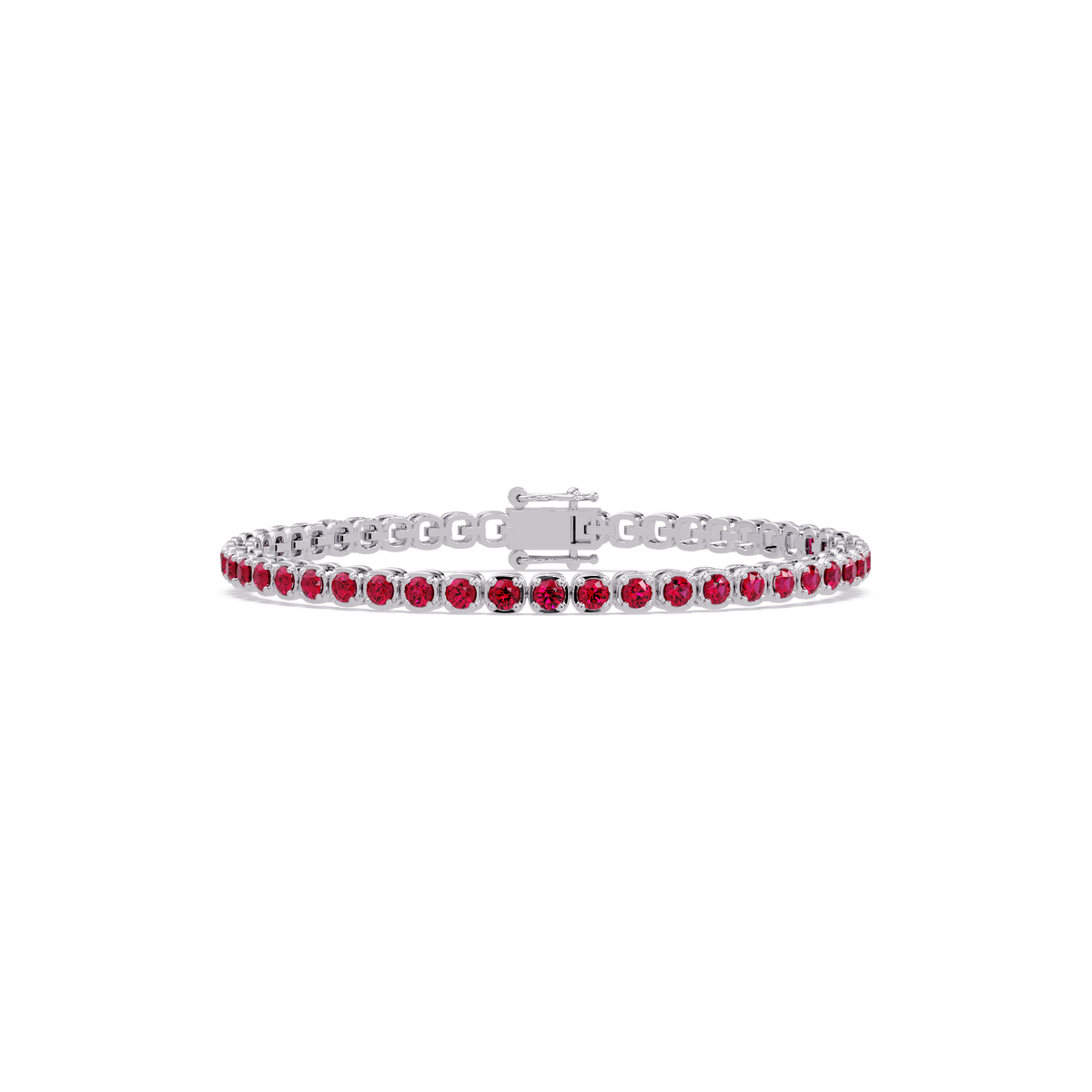 Round ruby red colorstone tennis bracelet in white gold