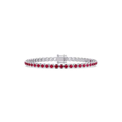 Round ruby red colorstone tennis bracelet in white gold