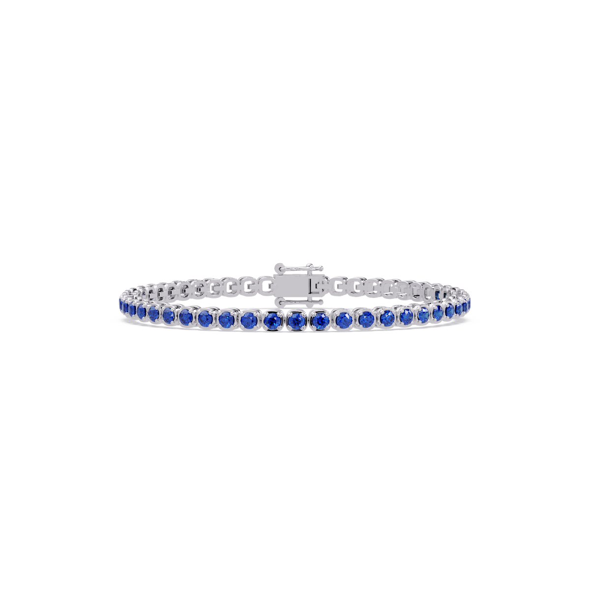 Round sapphire blue colorstone tennis bracelet in white gold