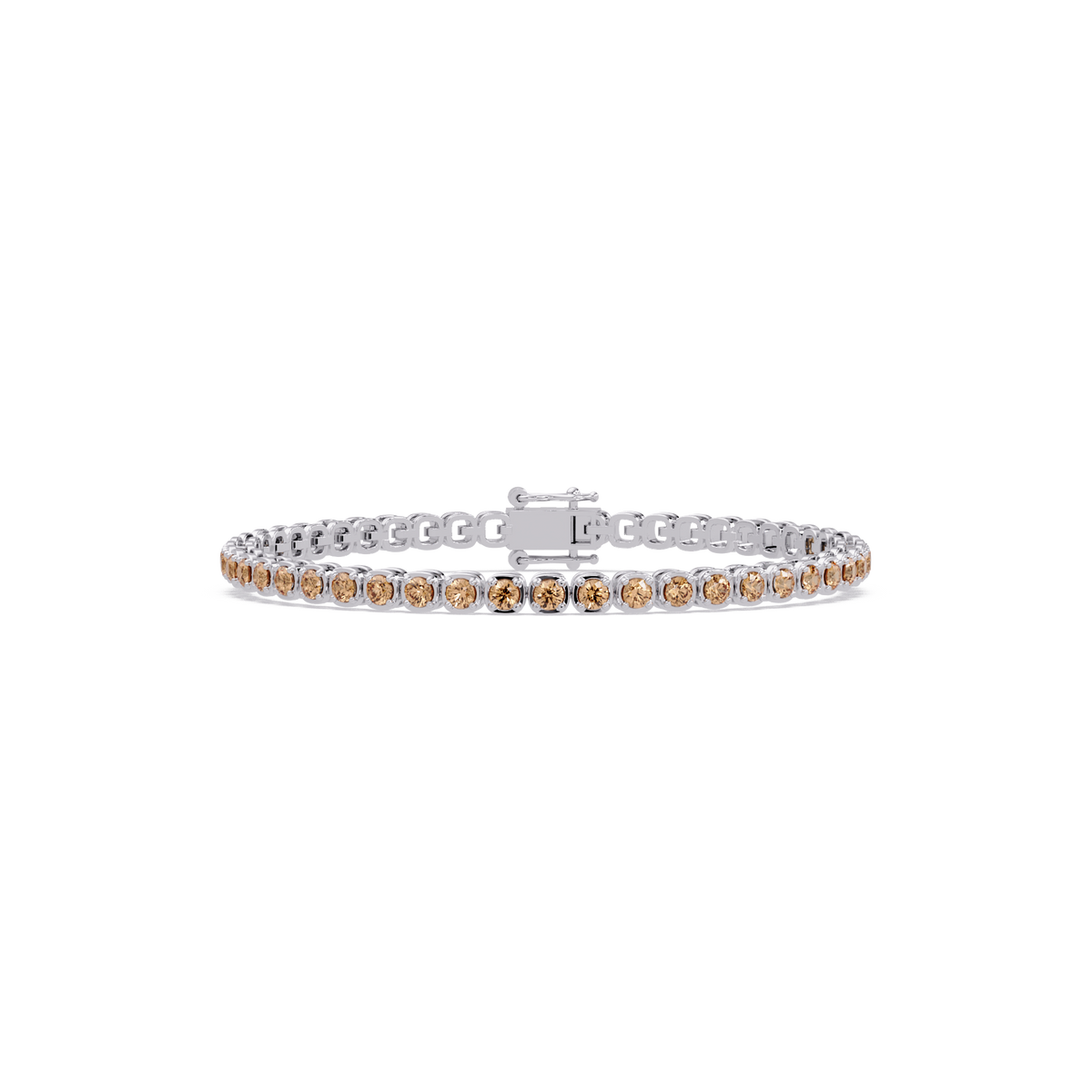 Round champagne topaz colorstone tennis bracelet in white gold