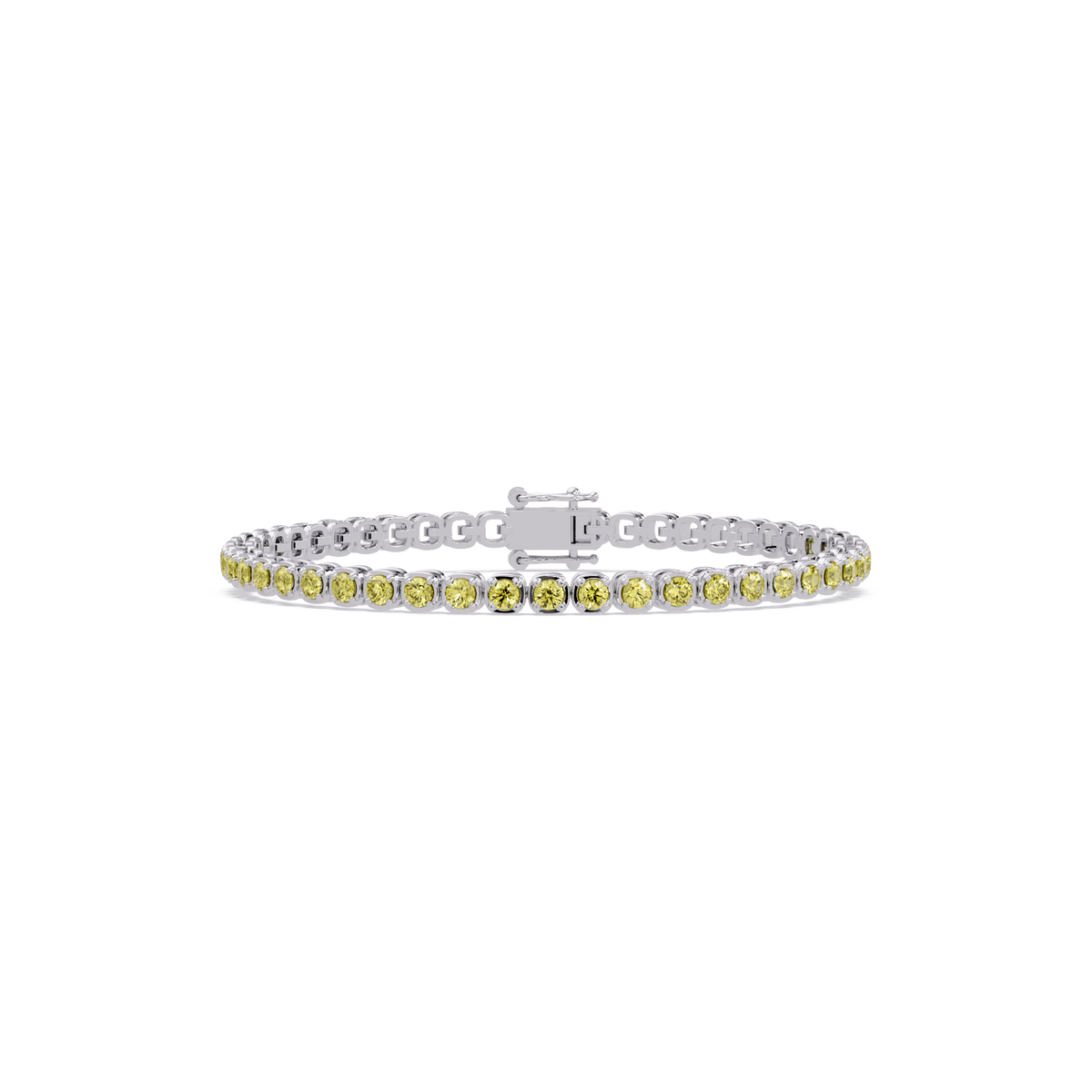 Round citrine yellow colorstone tennis bracelet in white gold