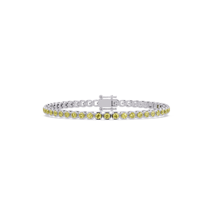 Round citrine yellow colorstone tennis bracelet in white gold