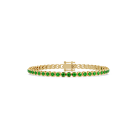 Round emerald green colorstone tennis bracelet in yellow gold