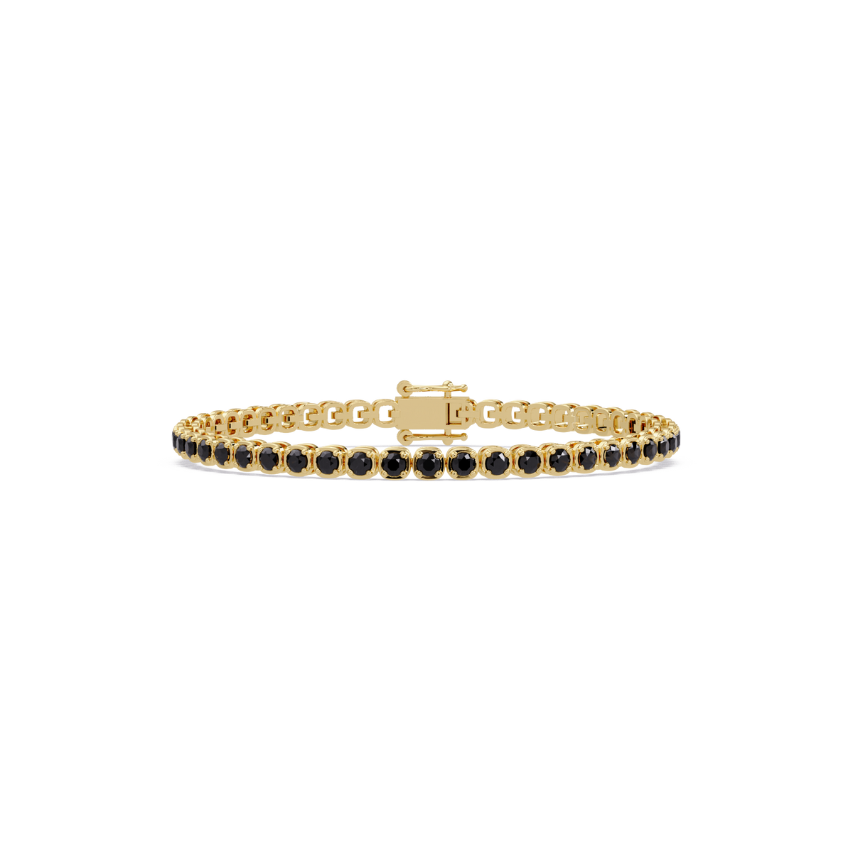 Round onyx colorstone tennis bracelet in yellow gold