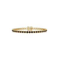 Round onyx colorstone tennis bracelet in yellow gold