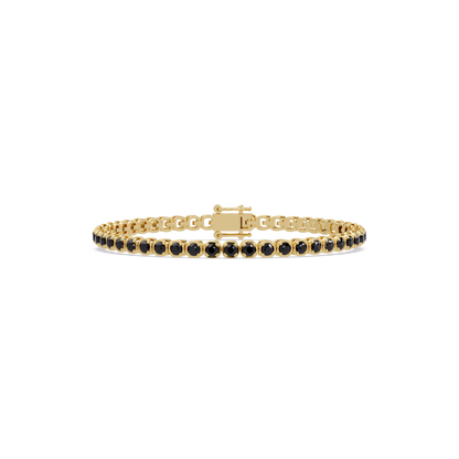 Round onyx colorstone tennis bracelet in yellow gold