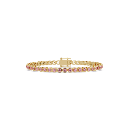 Round tourmaline pink colorstone tennis bracelet in yellow gold