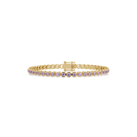 Round amethyst purple colorstone tennis bracelet in yellow gold