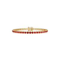 Round ruby red colorstone tennis bracelet in yellow gold