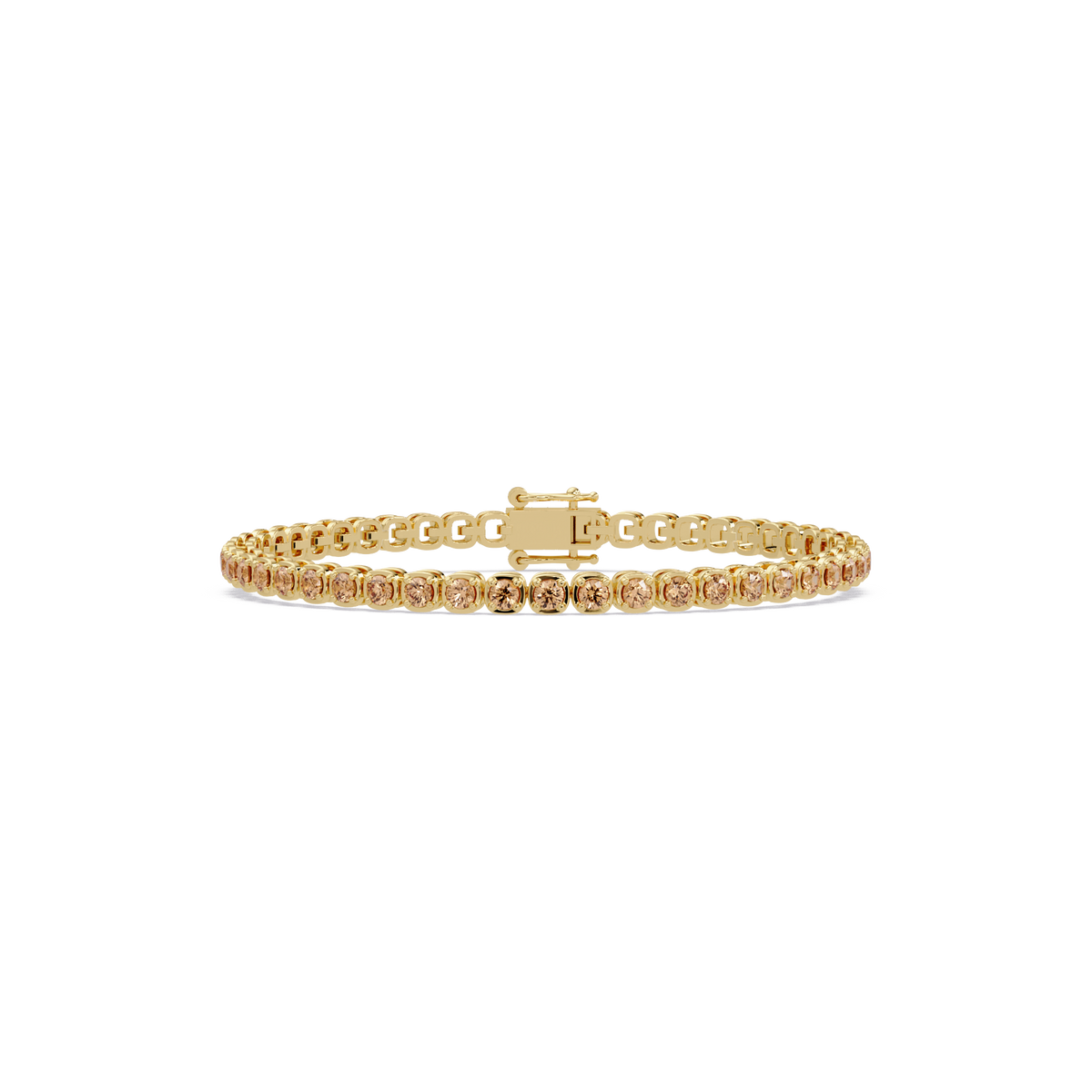 Round champagne topaz colorstone tennis bracelet in yellow gold