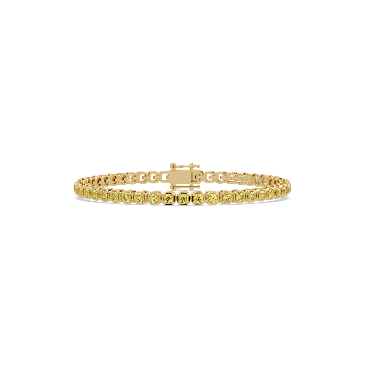 Round citrine yellow colorstone tennis bracelet in yellow gold