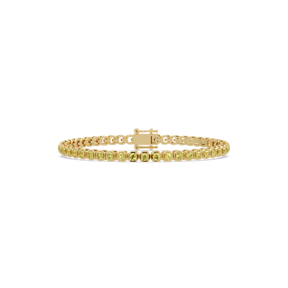 Round citrine yellow colorstone tennis bracelet in yellow gold