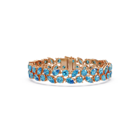 Three-row round, marquise and pear aquamarine blue colorstone tennis bracelet in rose gold