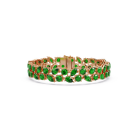 Three-row round, marquise and pear emerald green colorstone tennis bracelet in rose gold