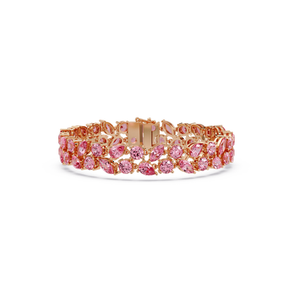 Three-row round, marquise and pear tourmaline pink colorstone tennis bracelet in rose gold
