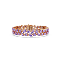 Three-row round, marquise and pear amethyst purple colorstone tennis bracelet in rose gold