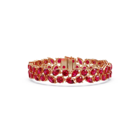 Three-row round, marquise and pear ruby red colorstone tennis bracelet in rose gold