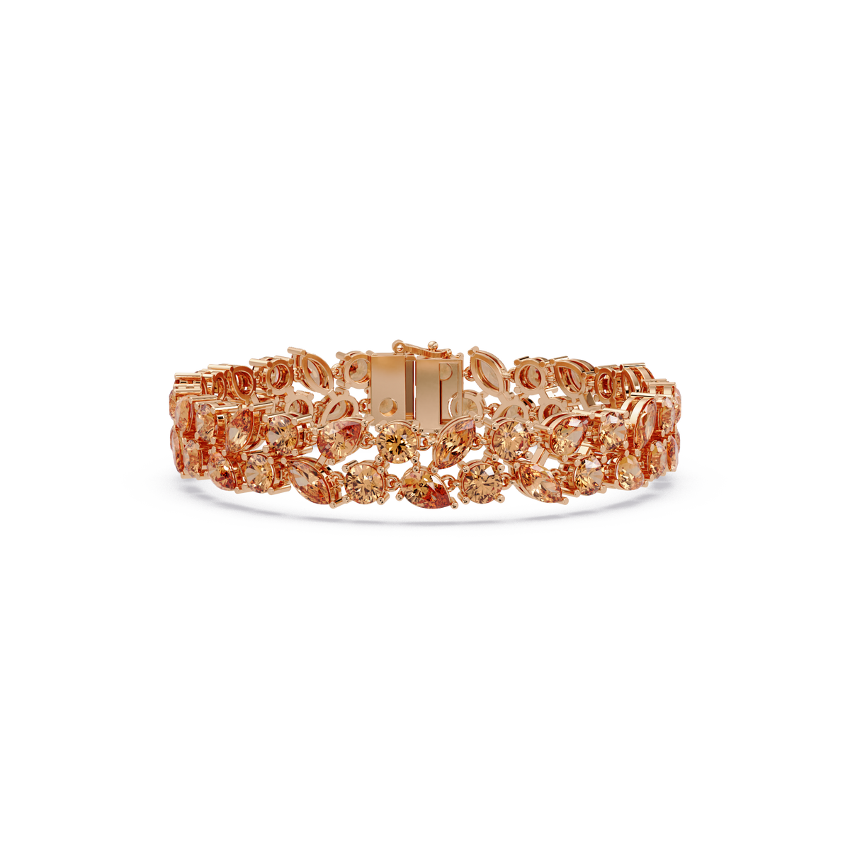 Three-row round, marquise and pear champagne topaz colorstone tennis bracelet in rose gold