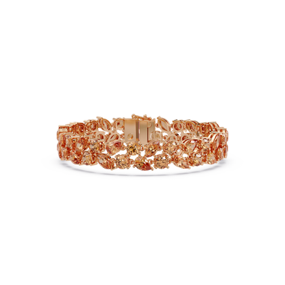 Three-row round, marquise and pear champagne topaz colorstone tennis bracelet in rose gold